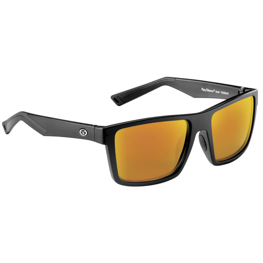 Flying Fisherman Swirl Rectangular Polarized Sunglasses, Matte Black Frame/Amber-Red Mirror Lens, Medium