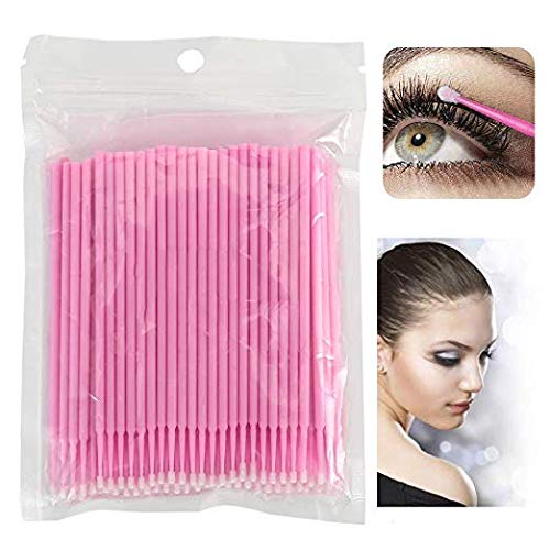 Coobbar 100pcs/lot Durable Micro Disposable Eyelash Extension Mascara Brush Eyelash Glue Cleaning Stick for Women (Pink)
