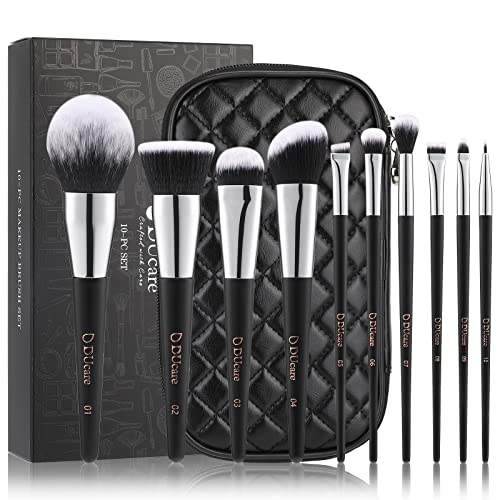 DUcare Makeup Brushes with Case 10Pcs Travel Makeup Brushset Women Gift Premium Synthetic Kabuki Foundation Blending Brush Face Powder Blush