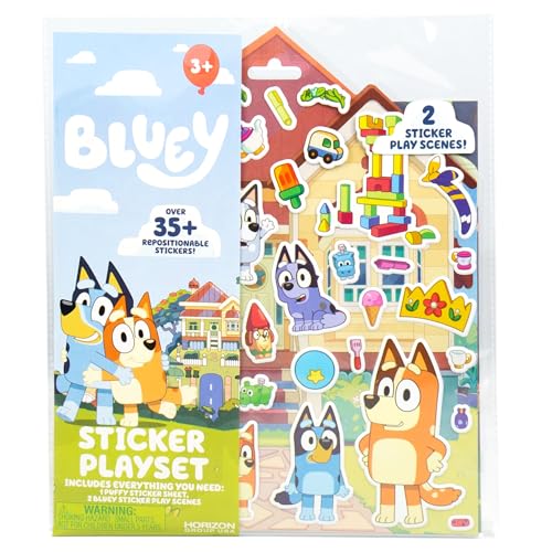 Horizon Group USA Bluey Sticker Playset, 2 Sticker Play Scenes, 35+ Reusable Puffy Bluey Repositionable Stickers for Kids, Perfect for Travel…