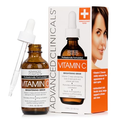 Advanced Clinicals Brightening Vitamin C Serum For Face With Glycolic Acid + Lactic Acid | Vitamin C Eye Serum Face Moisturizer For Improving Look