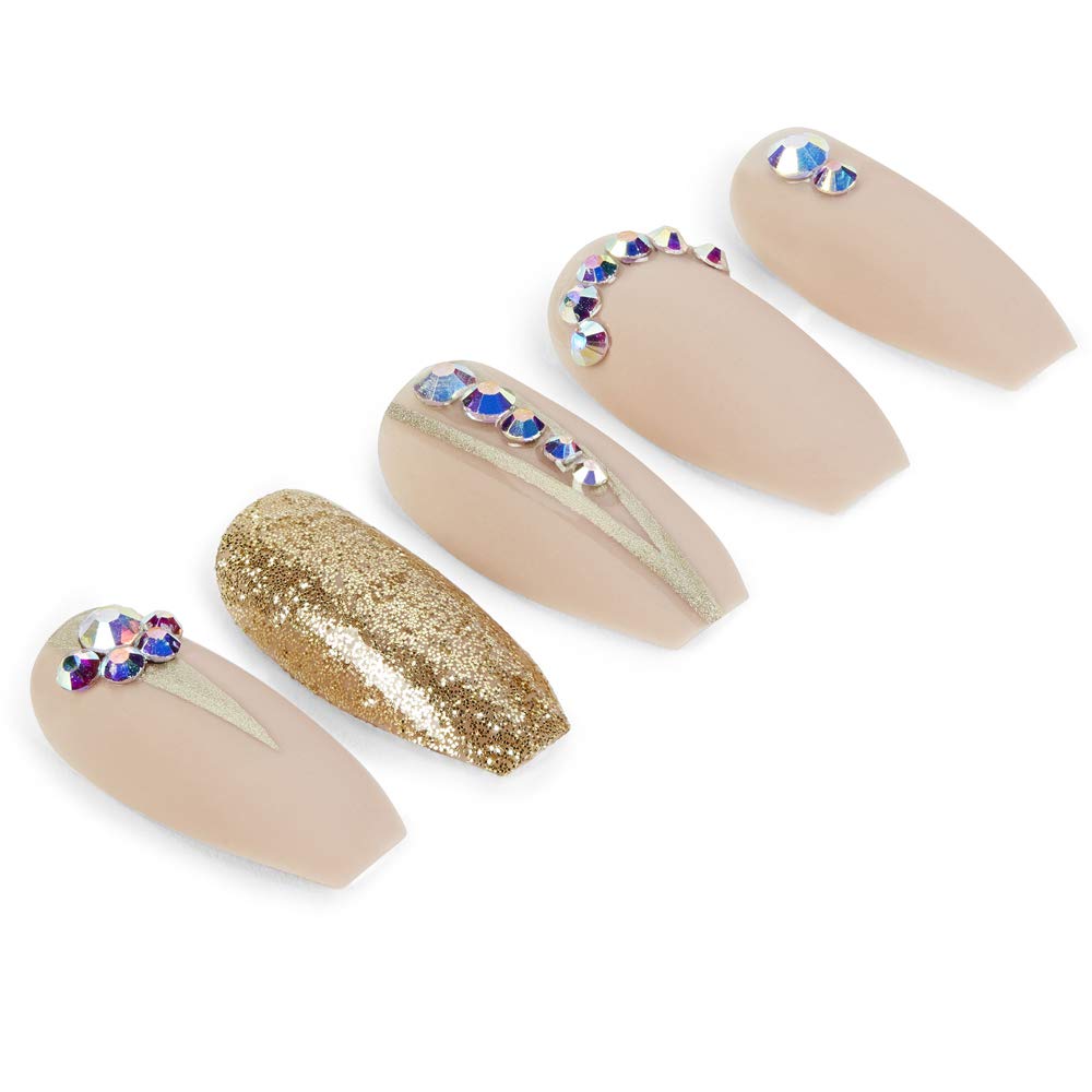 Ardell Nail Addict Premium Press On Nails Set - 24 False Nails Jeweled Coffin Shaped with Gold Accents, Artificial Acrylic Nail Kit with Glue for An Beauty & Personal Care Ardell