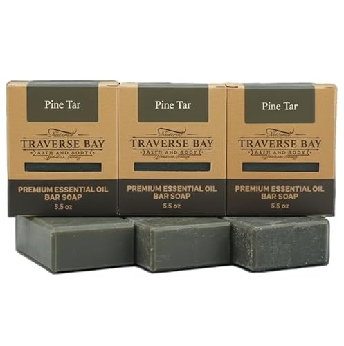 Traverse Bay Bath and Body Pine Tar Soap - Natural Cold Process Handmade Soap with Essential Oils - Pine Tar For Men With Activated Charcoal