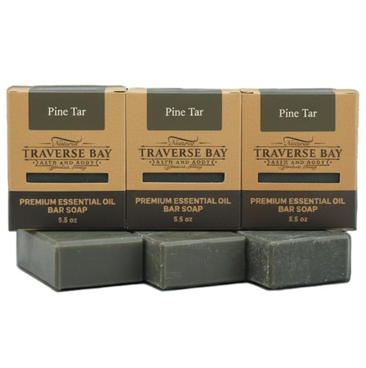 Traverse Bay Bath and Body Pine Tar Soap - Natural Cold Process Handmade Soap with Essential Oils - Pine Tar For Men With Activated Charcoal