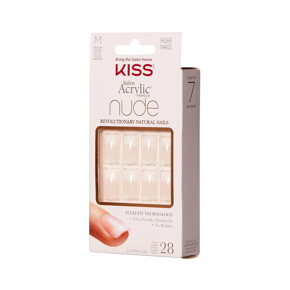 Kiss Salon Acrylic Nude French 28 Count Medium Length Flat (Pack of 3) Beauty & Personal Care KISS