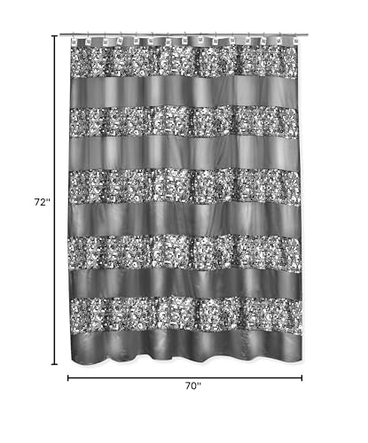 Zahari Home Sinatra Bathroom Shower Curtain Glamorous Bling Fabric Shower Curtain, 72"x70", Silver