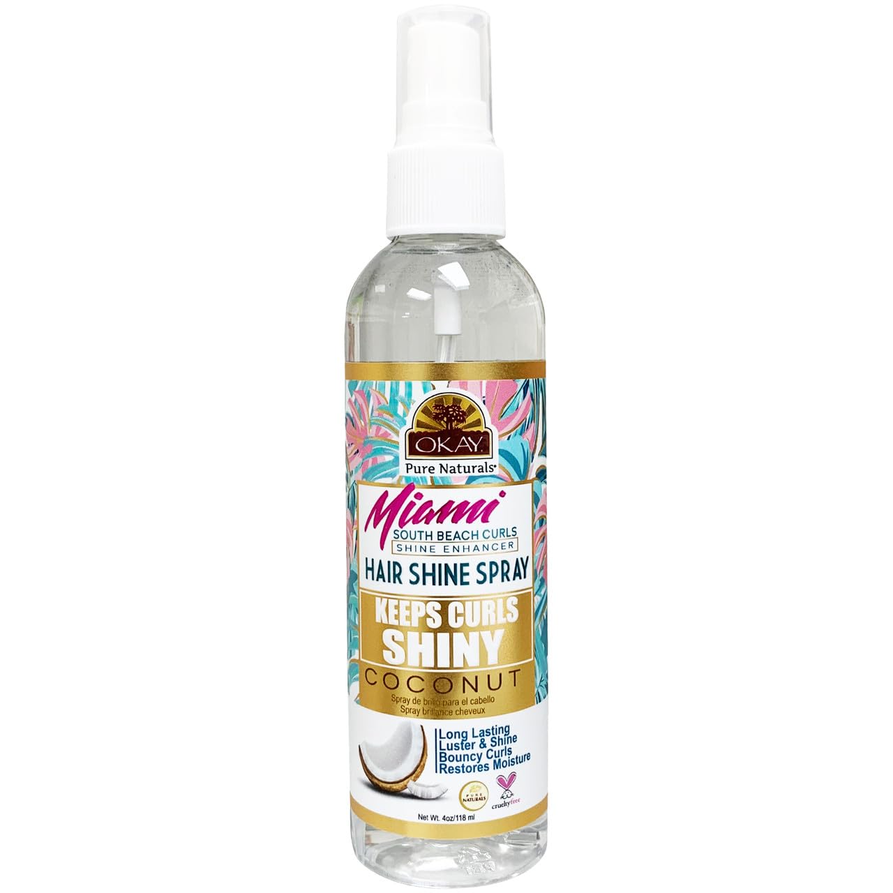 OKAY Hair Shine Spray 4 oz - Shine Enhancer for Curly, Wavy & Straight Hair - Frizz Control, Gloss Finish & Lightweight Styling Spray with Vitamin E