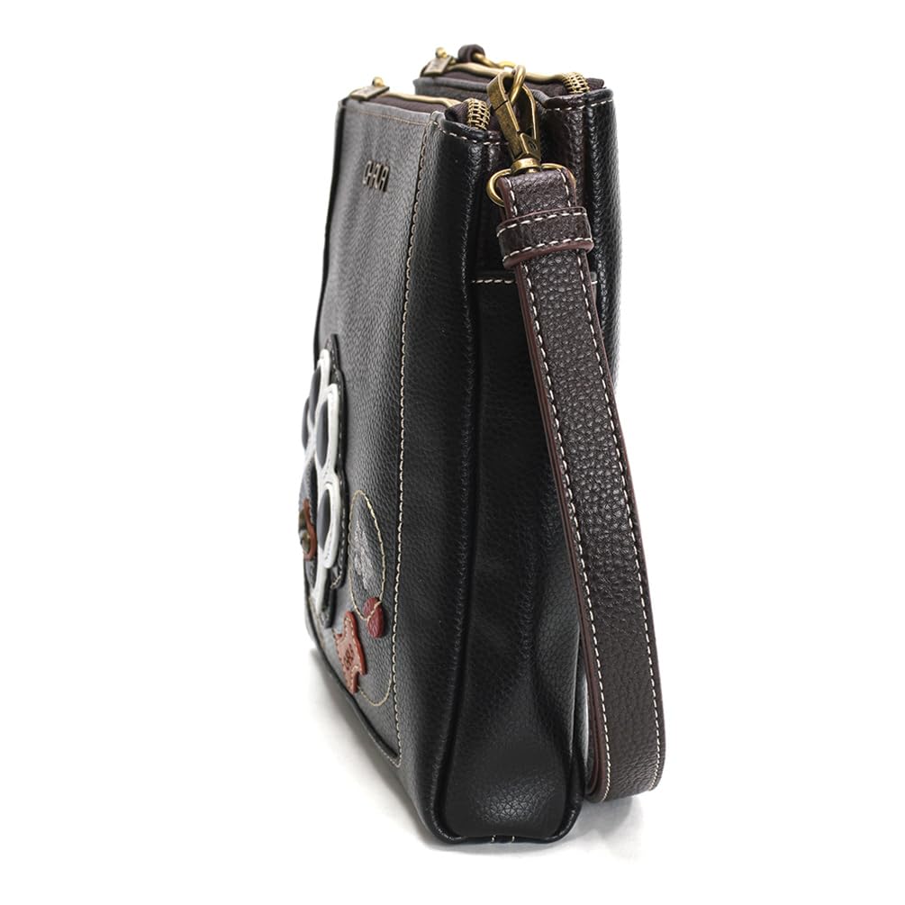 CHALA Merry Messenger RFID Protected Women Faux Leather Shoulder Purse with Adjustable Crossbody Strap - Paw Print - black