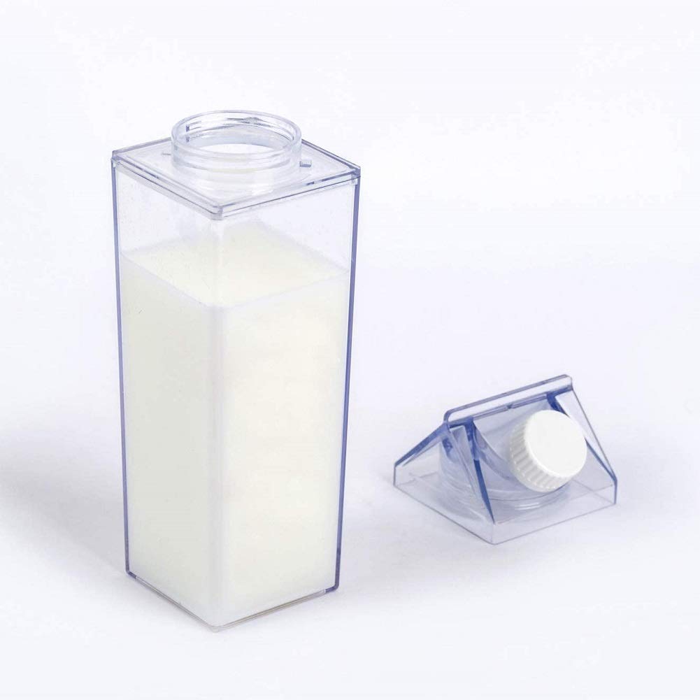 FveBzem Milk Carton Water Bottle 33oz (1000mL) Plastic Square Milk Bottles No BPA Leakproof Water Bottle Portable Reusable Milk Carton Shaped Juice