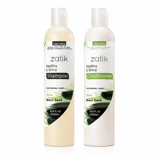 Zatik Naturals - Healthy & Shiny Shampoo + Conditioner Set with Olive and Black Seed, Voluminizing and Safe for Color Treated Hair - One of Each 10.80