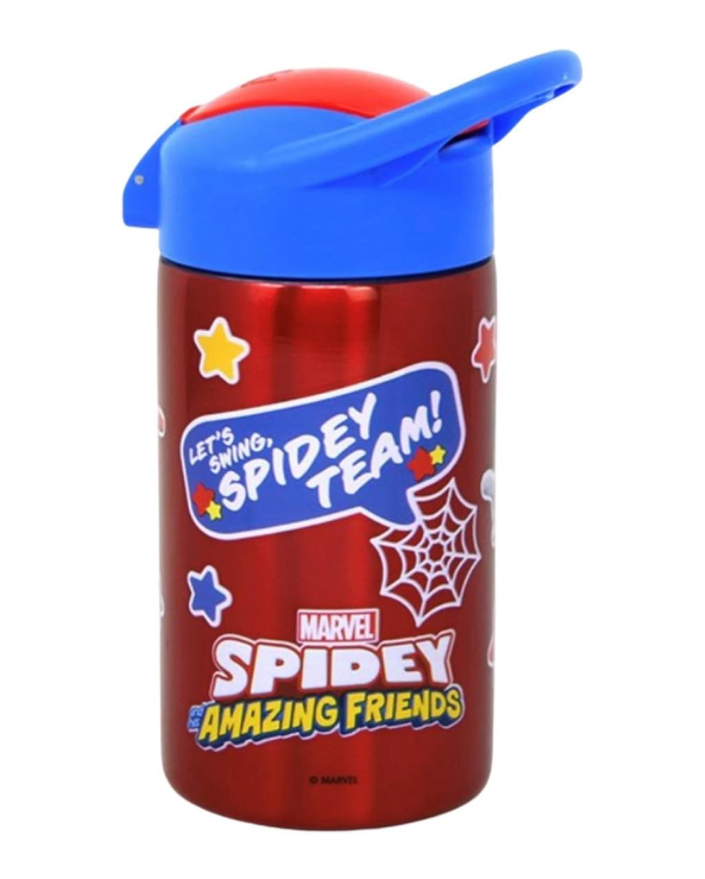 Zak Designs Spidey and Friends Stainless Steel Water Bottle for Kids - Spider-Man Insulated With Push Button Spout, Perfect for School Days and Trips