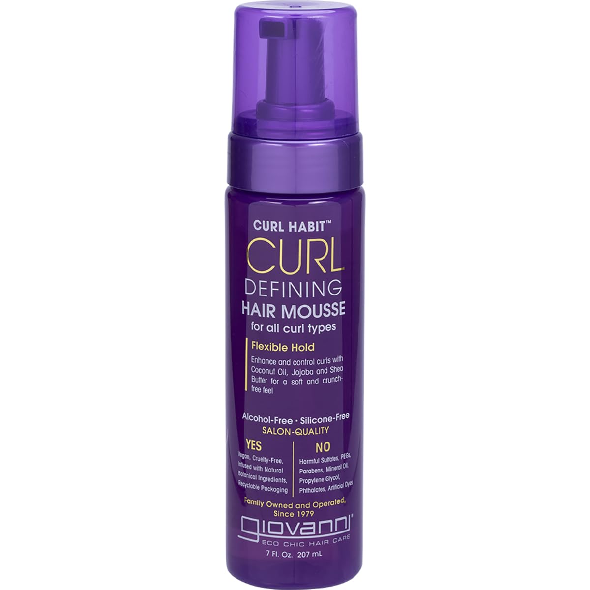 GIOVANNI Curl Defining Hair Mousse - Mousse for Curly Hair, Volumizing Hair Foam for Women & Men, Foaming Texture for Curls & Wavy Hair, Alcohol Free