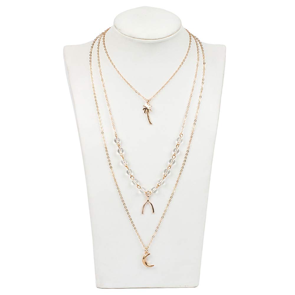 DoubleNine Boho Layered Necklace Crescent Pendant Charm Jewelry Retro Accessories for Women Girls