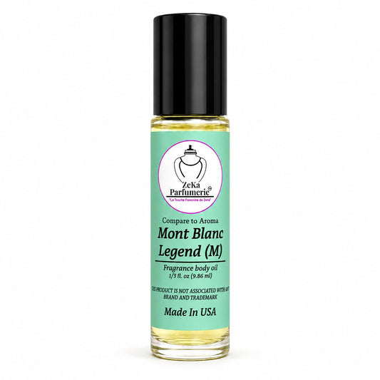 ZEKA PARFUMERIE Compare to Aroma compatible with Mont Blanc Legend for Men Fragrance Body oil on 1/3 oz (9.86ml) size Roll-On Botlle