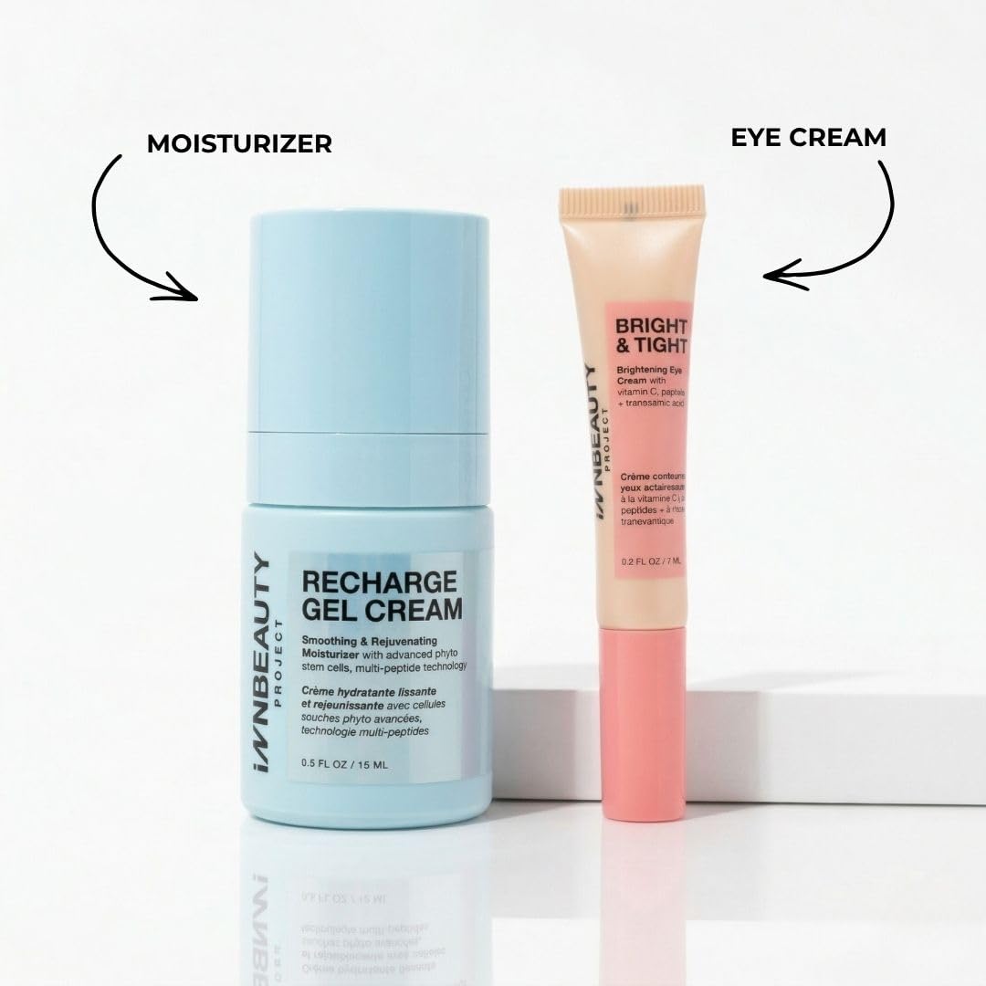 INNBEAUTY Project Smooth & Bright Travel Skincare Holiday Gift Set - Gel Cream & Eye Cream for Hydration, Radiance & Dark Circles
