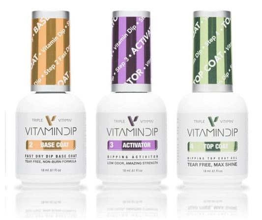 Triple Vitamin Dip Powder Nail Liquid Set - Gel Base Activator Gel Top Set 3 (Step 2-4) 18ml - NO LED UV/LAMP Needed, Color French Pink White Nail Beauty & Personal Care Triple Vitamin Dip