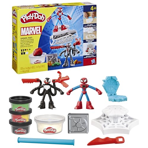 Play-Doh Marvel Spider-Man Launch & Slice Battle Playset with 2 Bendy Action Figures and 7 Accessories, Imagination Toys for Boys & Girls 4 Years & Up