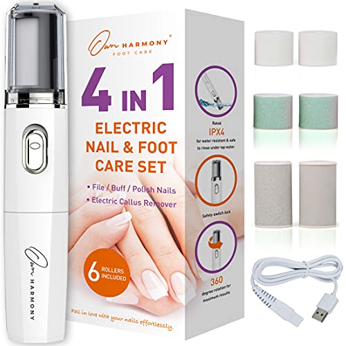 Own Harmony Electric Nail Buffer and Shine Kit for Natural Nails: Manicure Pedicure Tools with Callus Remover Foot Care, Best Electronic Mani Pedi