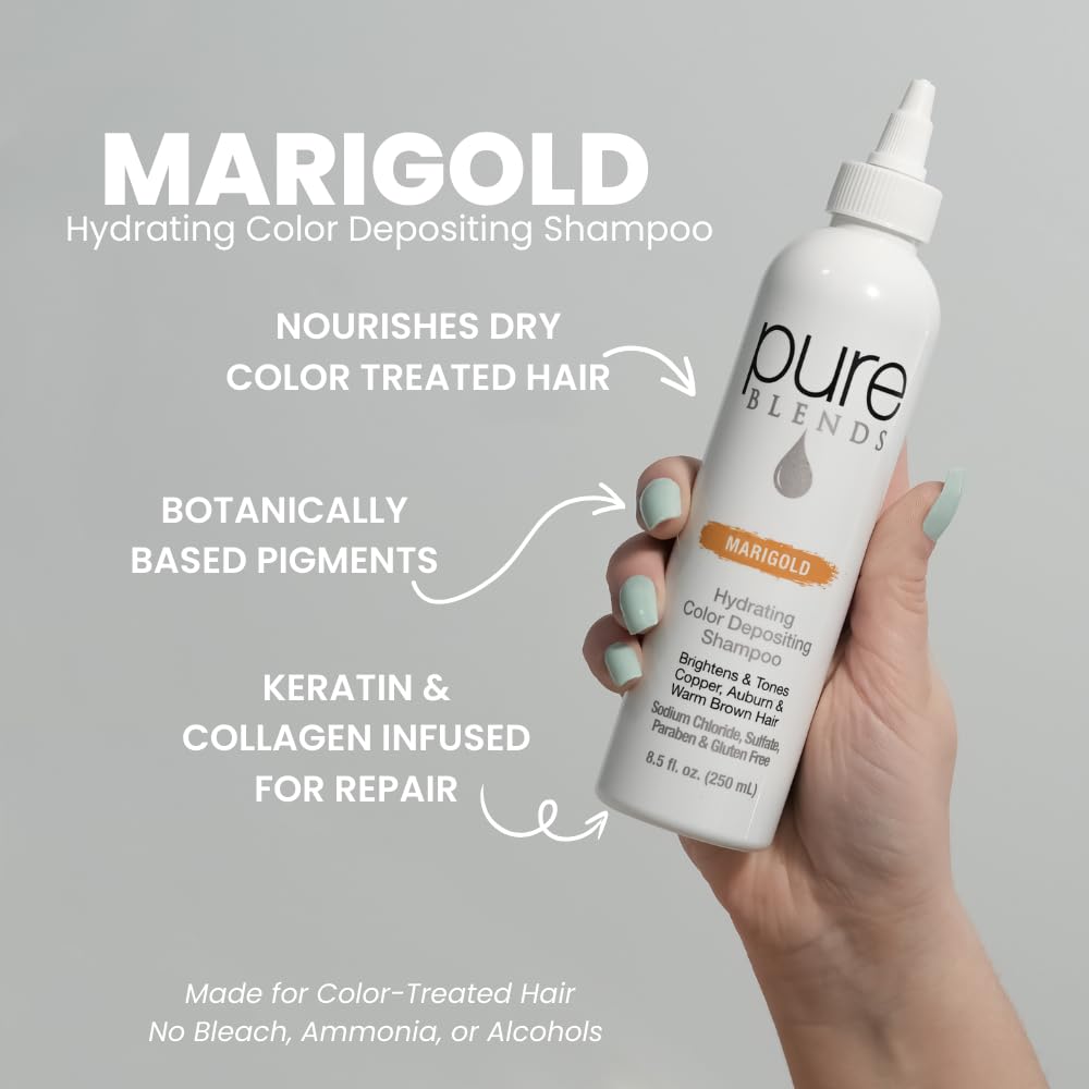 Pure Blends Marigold Hydrating Semi-Permanent Color Depositing Shampoo for Toning and Brightening Faded Color-Treated Hair - Prevents Fade, Extends