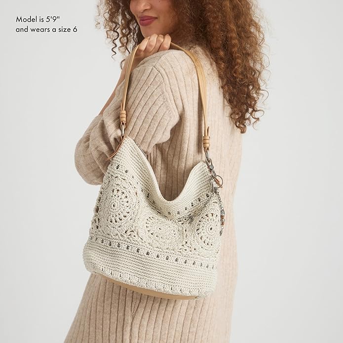 The Sak Sequoia Large Hobo Bag - Premium Leather Women's Handbag for Everyday & Travel - Designer Purse With Shoulder Bag Strap, Zipper Closure and Pockets - Natural Medallion
