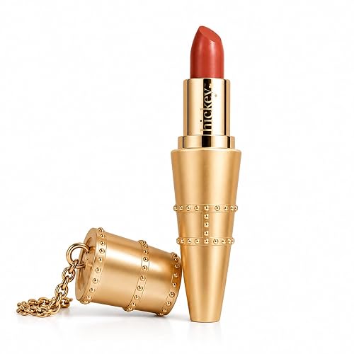 Hickey Refillable Pendant Lipstick, Haute Mess[Terracotta] - Wearable Satin Lip Color on a Chain, Refillable Clean Beauty, Full Lipstick Included