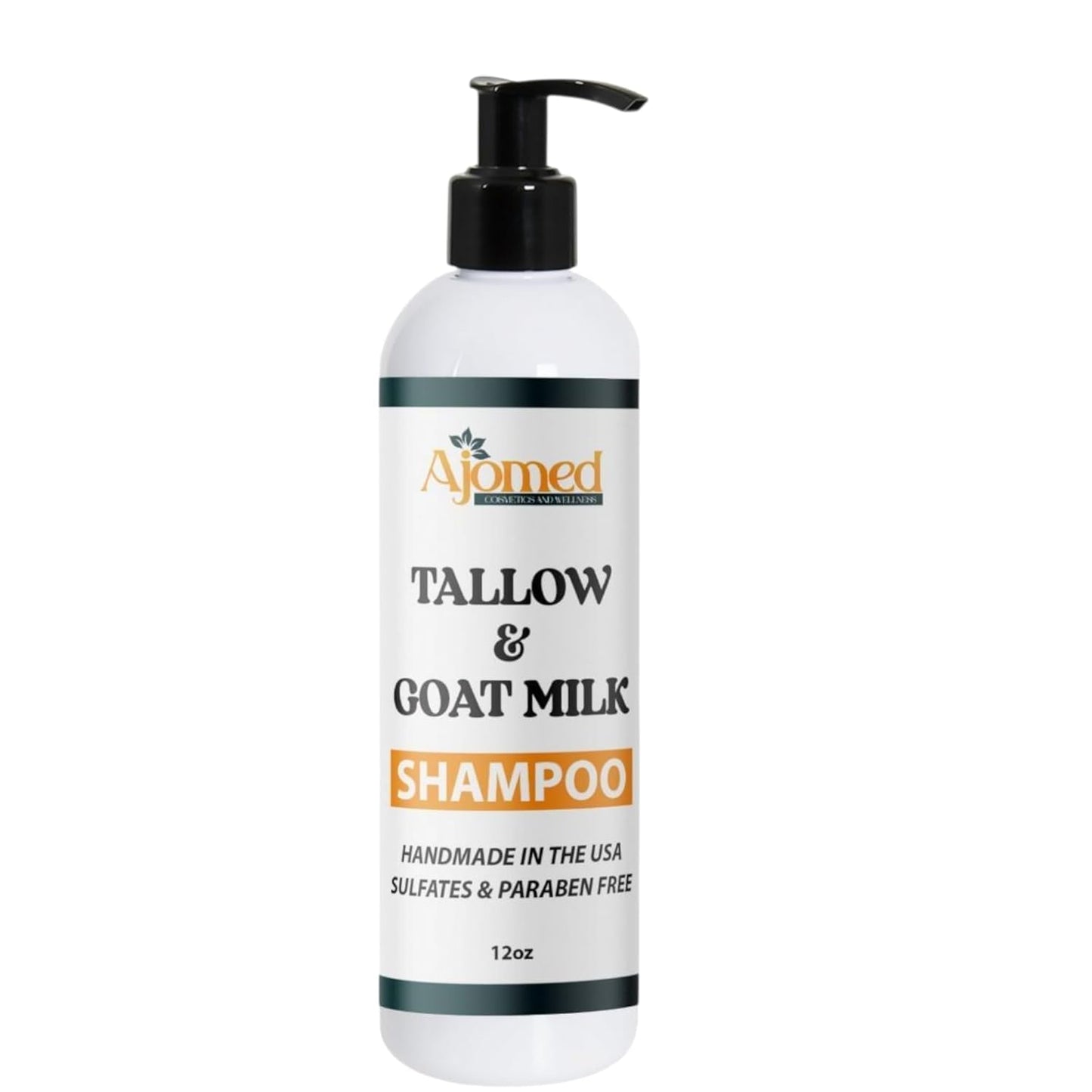 AJOMED Cosmetics Goat Milk and Tallow Shampoo - Tallow Moisturizing Hair Care for Dry, Damaged Split Ends - Silicone, Paraben, Sulfate Free Shampoo