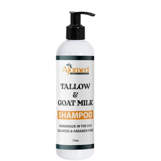 AJOMED Cosmetics Goat Milk and Tallow Shampoo - Tallow Moisturizing Hair Care for Dry, Damaged Split Ends - Silicone, Paraben, Sulfate Free Shampoo