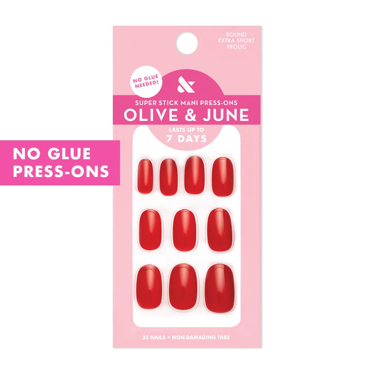Olive & June Classic Super Stick Mani Summer Press On Nails | No Glue Needed | 32 Tab Nails 16 Sizes | Non-Toxic Tabs Easy On-Off Non-Damaging | 7-Day Beauty & Personal Care Olive & June