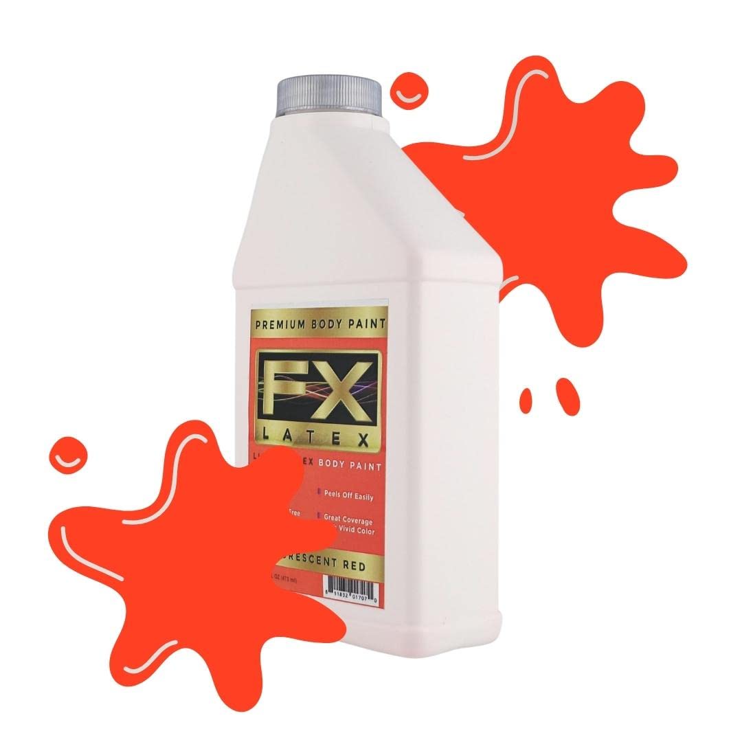 Liquid Latex - Face and Body Paint, Ammonia Free, Easy On and Off, Cosplay Makeup, Create Professional Monster, Zombie Arts 16 Oz (Fluorescent Red)