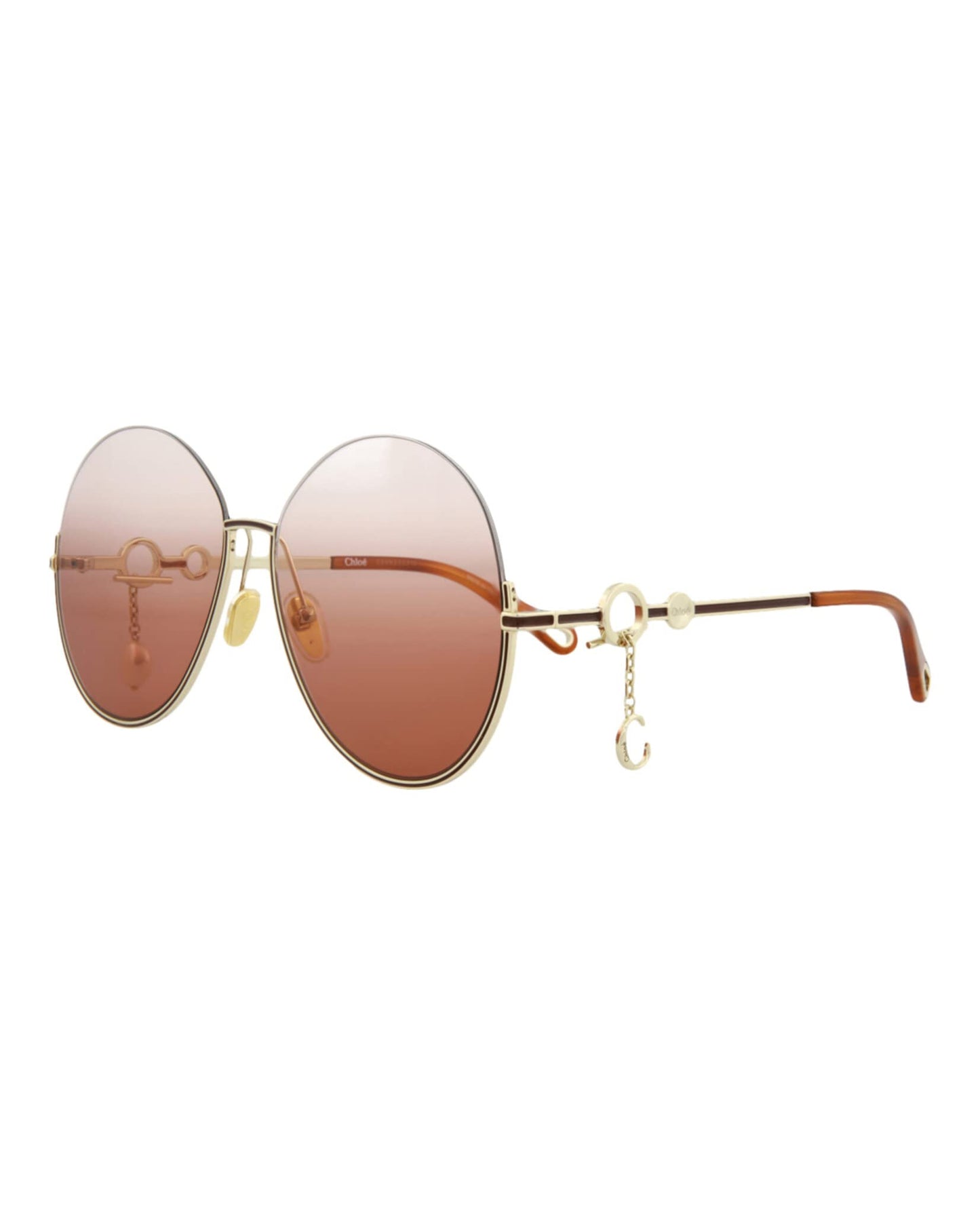 Chloé Round/Oval Sunglasses Gold Gold Orange Luxury Eyewear Made In Italy Metal Frame Designer Fashion for Everyday Luxury