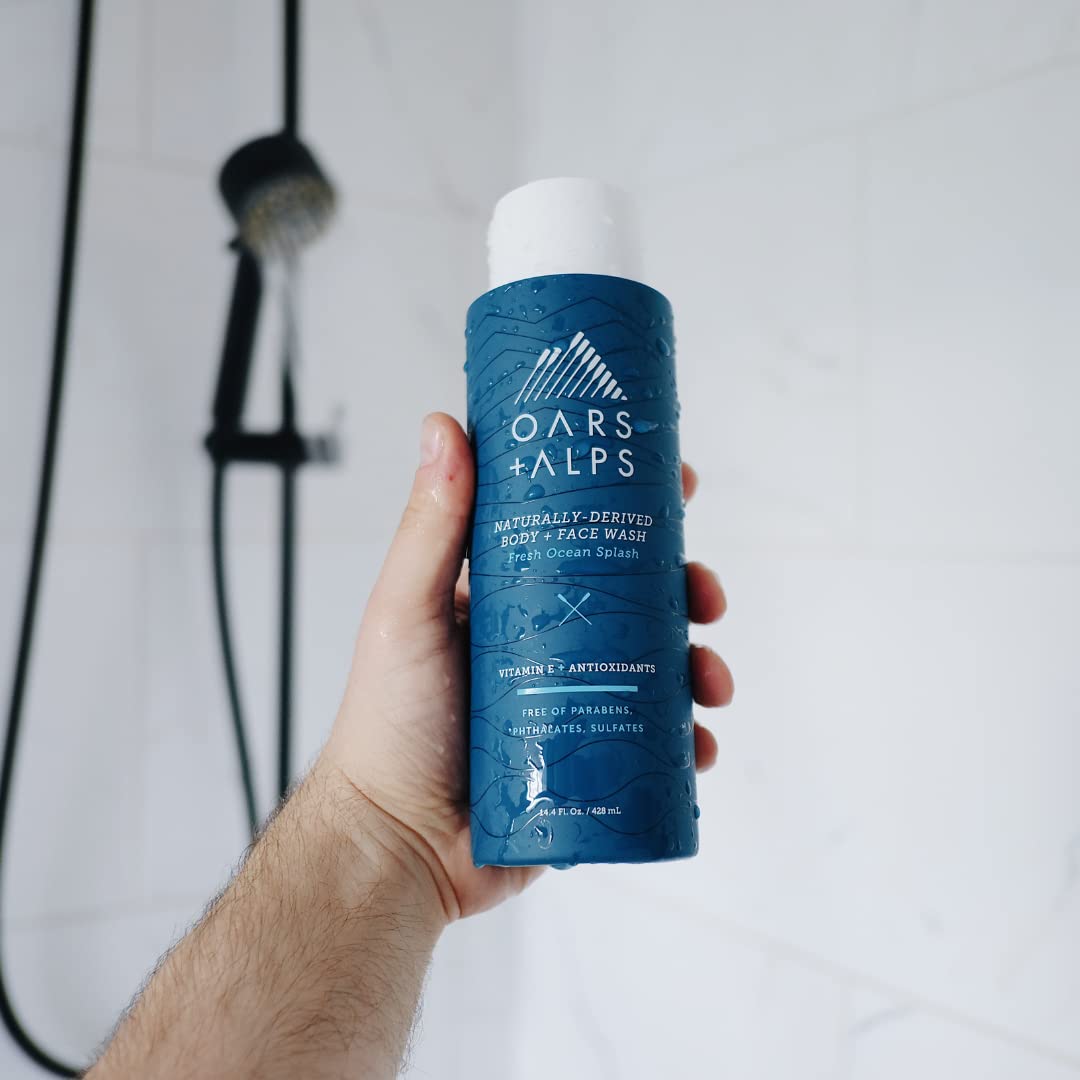 Oars + Alps Men's Sulfate Free Hair Shampoo, Conditioner, and Body Wash Kit, Moisturizing Skin Care Infused with Kelp and Algae Extracts, Fresh Ocean