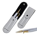 2pcs White Straight and L-Shaped (Boot) Gold Pointed Eyelash Tweezers for Lash Extension - Stainless Steel Precision Tweezers for Volume and Classic
