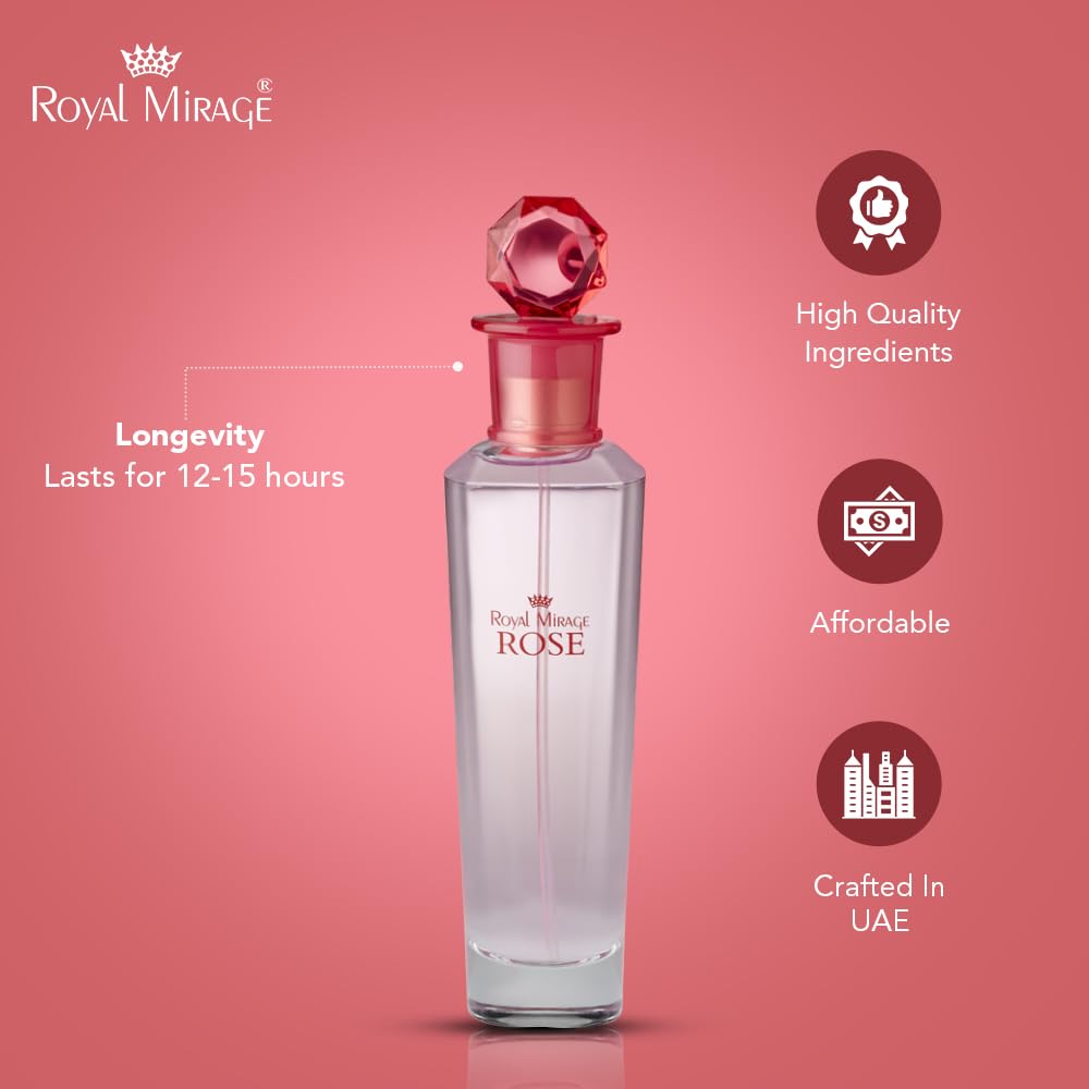 Royal Mirage Rose Eau de Toilette for Women - Premium Floral Fruity Perfume 100ml with Peach & Jasmine - Long-Lasting Feminine Fragrance Spray