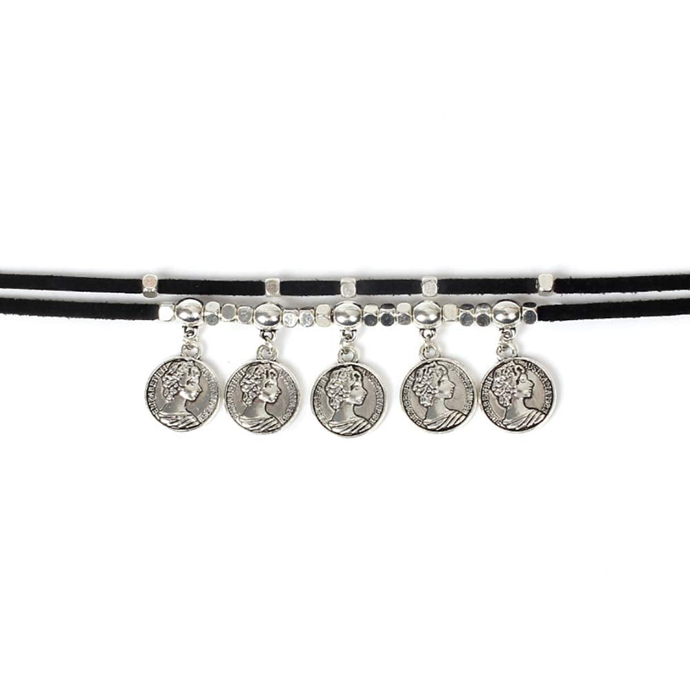 DoubleNine Boho Coin Choker Gypsy Gothic Necklace Suede Black Tribal Accessories for Women Girls