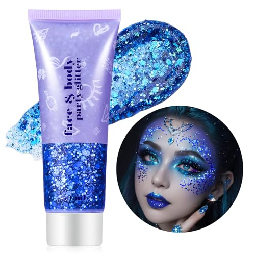 Go Ho Clear Baby Blue Body Glitter,Singer Concerts Face Glitter Makeup,Holographic Chunky Sequins for Eye Lip Hair Nails,Festival Rave Accessories Beauty and Personal Care Go Ho Default Title