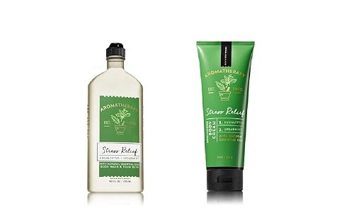 Bath Body Works ~ Aromatherapy ~ Stress Relief - Eucalyptus & Spearmint ~ Bundle ~ Body Wash & Foam Bath 10oz. & Body Cream 8 oz