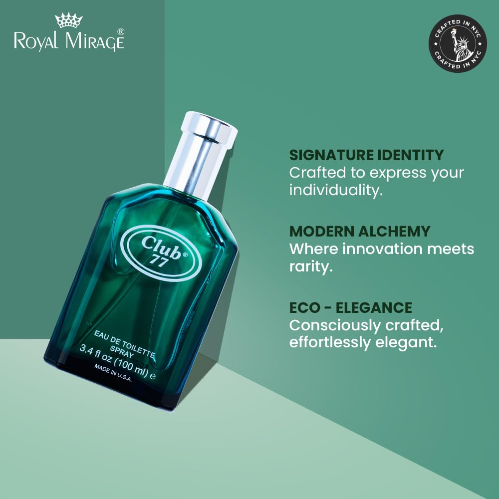 Royal Mirage Club 77 Eau de Toilette Spray for Men - Premium Masculine Cologne 100ml - Long-Lasting Fragrance with Anise, Jasmine & Sandalwood