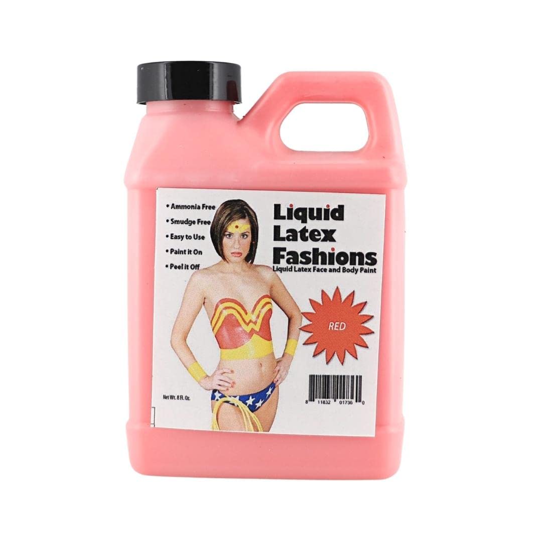 Red 8 Oz - Liquid Latex Body Paint, Ammonia Free No Odor, Easy On and Off, Cosplay Makeup, Creates Professional Monster, Zombie Arts, Lightning