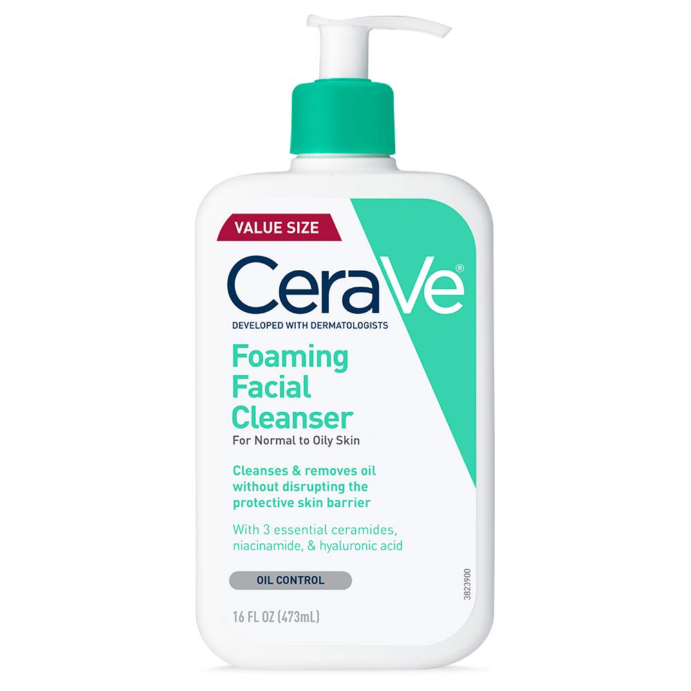 CeraVe Foaming Facial Cleanser, Daily Face Wash for Oily Skin, Hyaluronic Acid + Ceramides + Niacinamide, Fragrance Free & Paraben Free, Non-Drying
