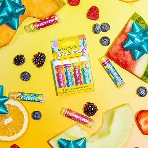 Crazy Rumors Fruit Mix Lip Balm 4-Pack Mix 100% Natural, Vegan, Plant-Based, Made in USA