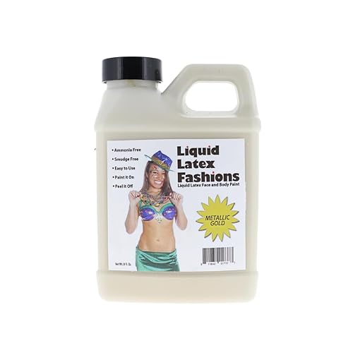 Metallic Gold 8 Oz - Liquid Latex Face and Body Paint for New Year's, Golden Age, Roaring 20's Costume, Cosplay and Concerts