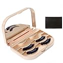 YiQiYi Cosmetic Case Empty Eyelashes Storage Case with Makeup Mirror Holder Box Fake Eyelash Packing Travel Storage Case Eyelashes Bag(Gold)