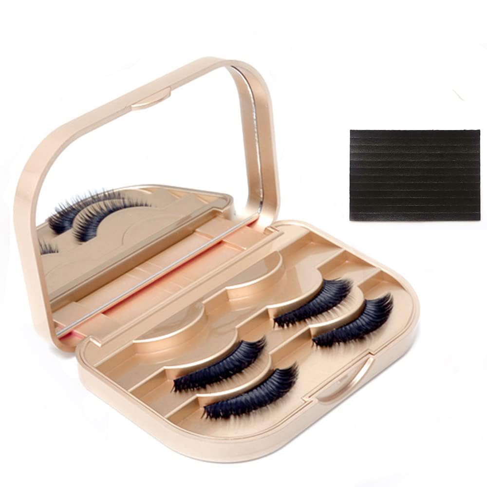 YiQiYi Cosmetic Case Empty Eyelashes Storage Case with Makeup Mirror Holder Box Fake Eyelash Packing Travel Storage Case Eyelashes Bag(Gold)