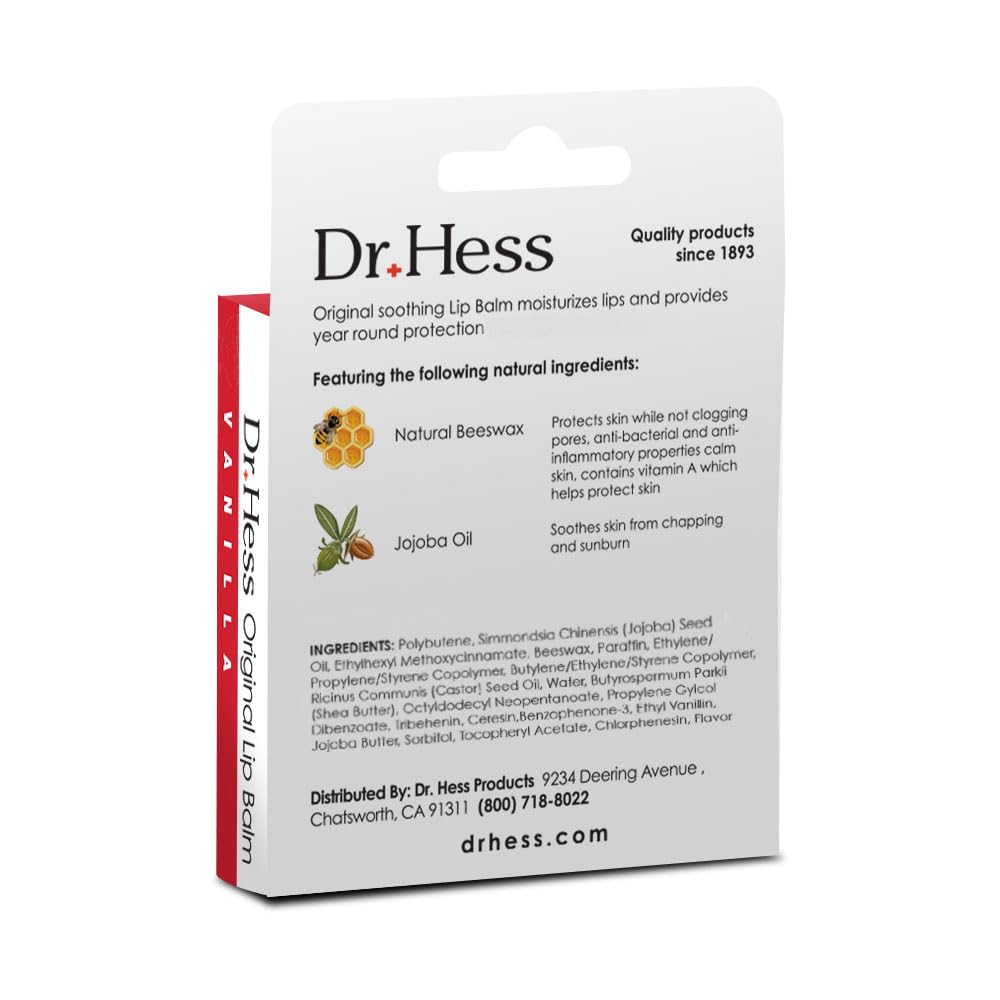 Dr. Hess Original Udder Stick SPF Lip Balm, Soothing Moisturizer Sun Screen Balm for Dry Lips with Jojoba, Beeswax & Shea Butter, Total Lip Care