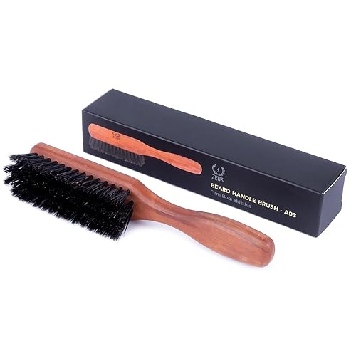ZEUS Stiff Boar Bristle Beard & Mustache Brush for Men with Extended 6" Handle, Firm Natural Bristles for Styling & Detangling Facial Hair (Made