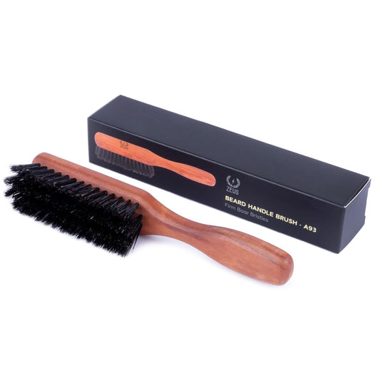 ZEUS Stiff Boar Bristle Beard & Mustache Brush for Men with Extended 6" Handle, Firm Natural Bristles for Styling & Detangling Facial Hair (Made