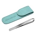 Ausomtek Beard Tweezers, White Hair Plucking Tweezers, Stainless Steel, Fine Hair Removal Tweezers, Eyebrows Shaping Tool, 5mm Tip, Cyan PU Case