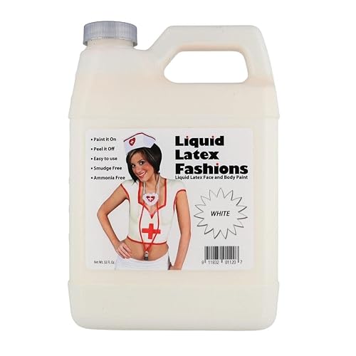White 32 Oz - Liquid Latex Body Paint, Ammonia Free No Odor, Easy On and Off, Cosplay Makeup, Creates Professional Monster, Zombie Arts