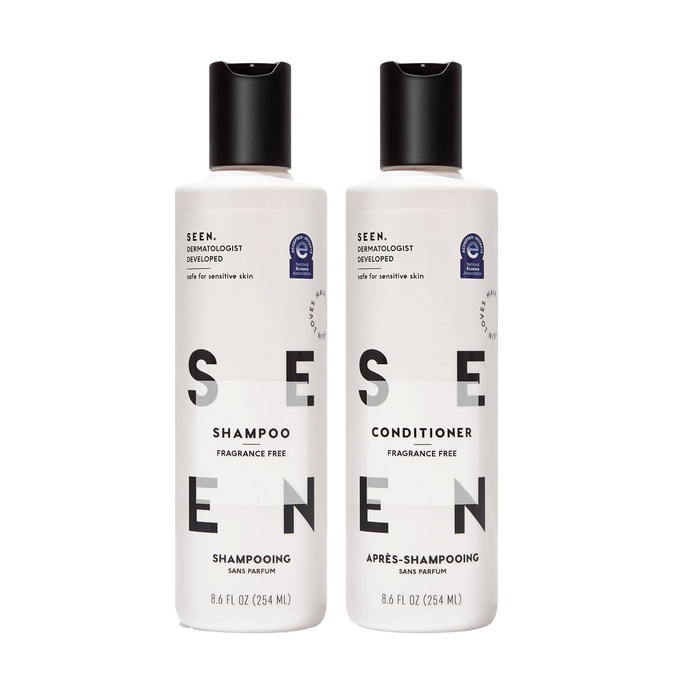 SEEN Shampoo & Conditioner Bundle, Fragrance-Free - Non-Comedogenic Hair Care Set, Dermatologist-Developed, Safe for Sensitive, Eczema & Acne-Prone