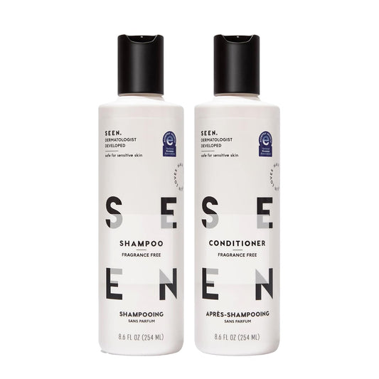 SEEN Shampoo & Conditioner Bundle, Fragrance-Free - Non-Comedogenic Hair Care Set, Dermatologist-Developed, Safe for Sensitive, Eczema & Acne-Prone